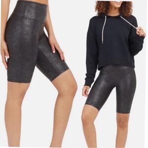 Spanx Faux Leather Bike Shorts in a metallic snake print size small shaping